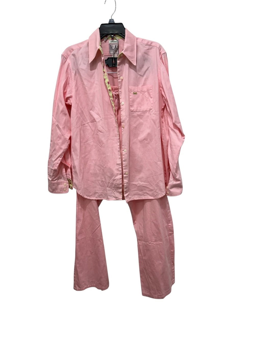 Neiman Marcus Kay Unger Sleepwear Light Pink Wide-Leg Pants with Button-Up Shirt